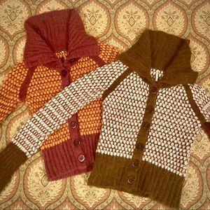 Free People cropped pink brown buttoned XS acrylic Alpaca blend sweaters two